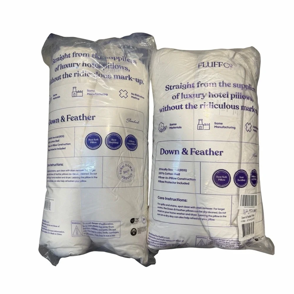 Fluff Co 2 PACK Down & Feather PILLOW FIRM & STANDARD SIZE BRAND NEW IN BAG!